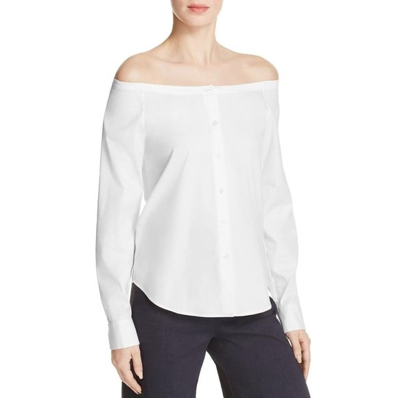Theory Auriana Stretch Off Shoulder Top White XS - Picture 4 of 5